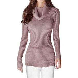 Women’s Stretchable Cowl Neck Light Pink Knit Long Sleeve Bodycon Sexy Sweater